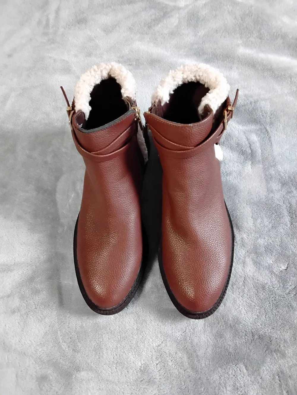 Kenneth Cole Reaction Brown Faux-Shearling Ankle Booties